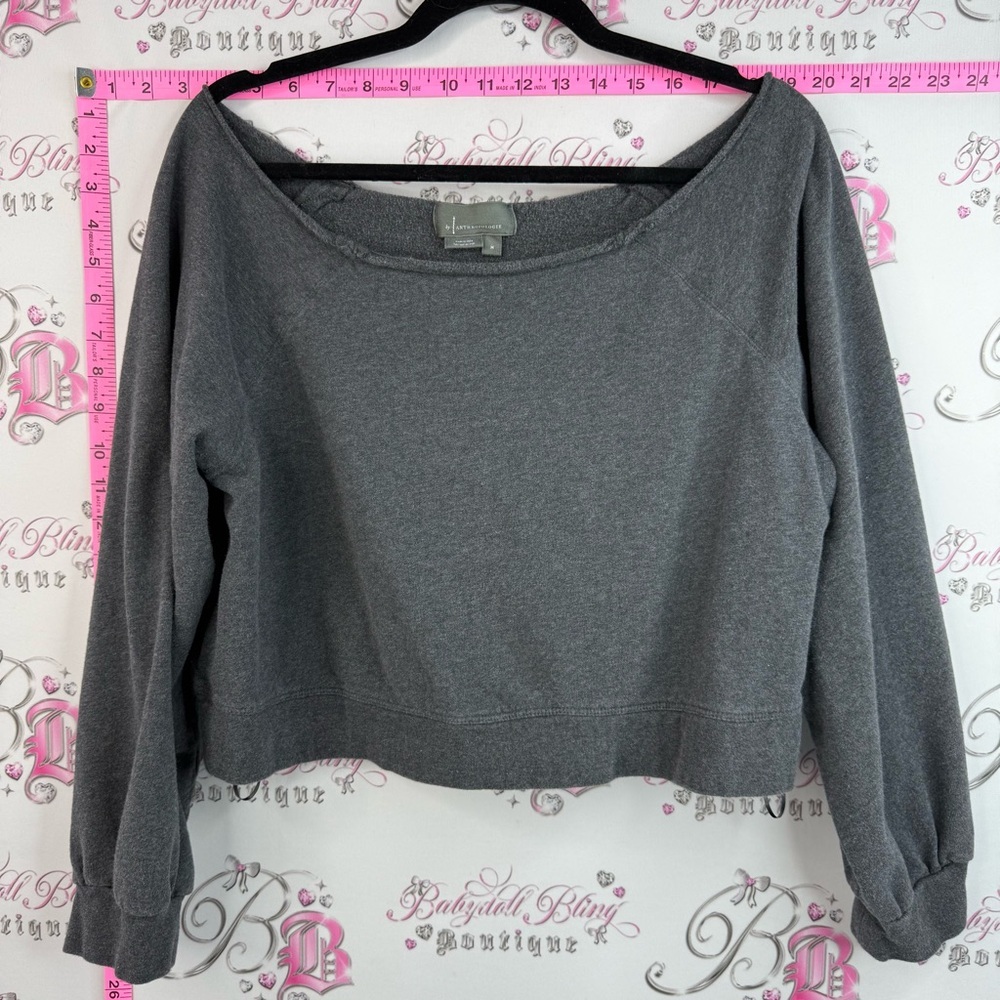 Anthropologie sweater slouchy dark Charcoal Gray Scoop-Neck Cropped Sweatshirt